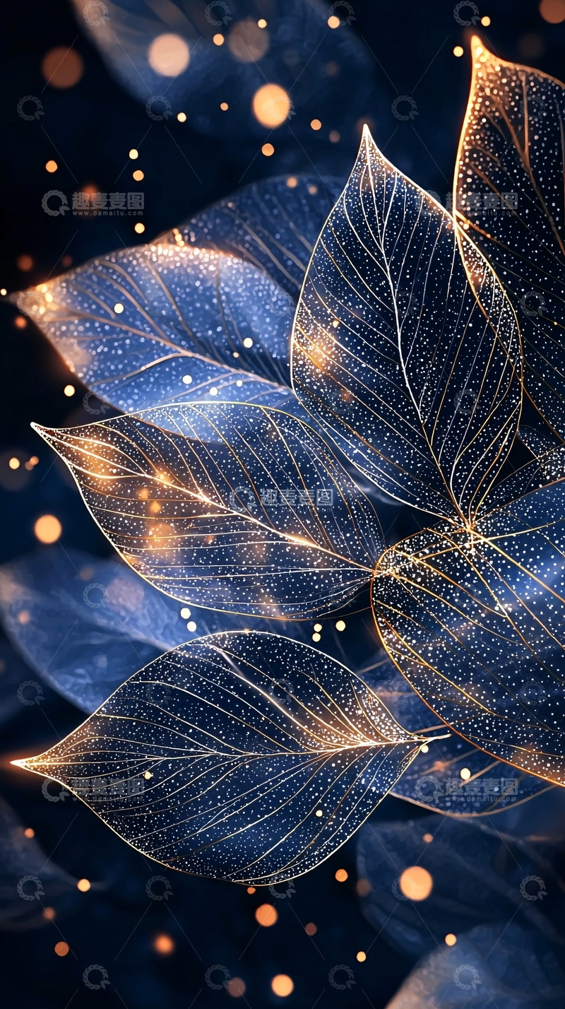 高清大图下载【趣麦麦图】梦幻夜光树叶背景图