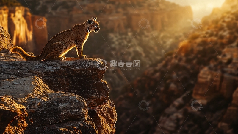 高清大图下载【趣麦麦图】山崖上的猫科动物