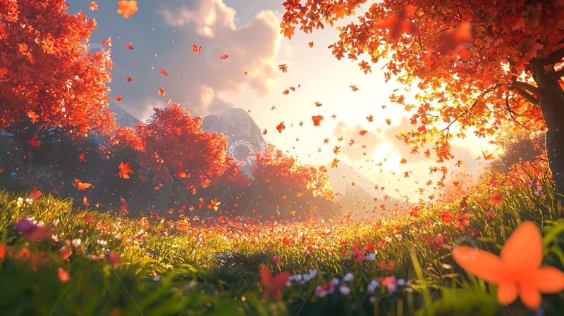 高清大图下载【趣麦麦图】秋日森林落叶飘舞