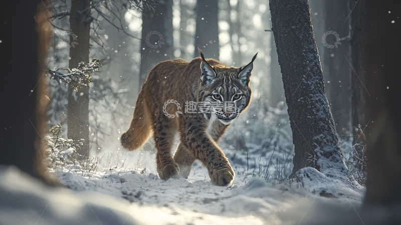 高清大图下载【趣麦麦图】雪林中的猫科动物