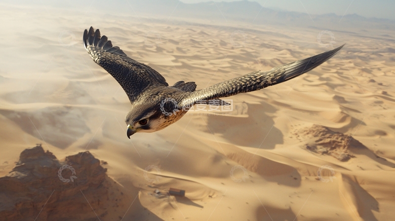 高清大图下载【趣麦麦图】沙漠上的猎鹰飞翔