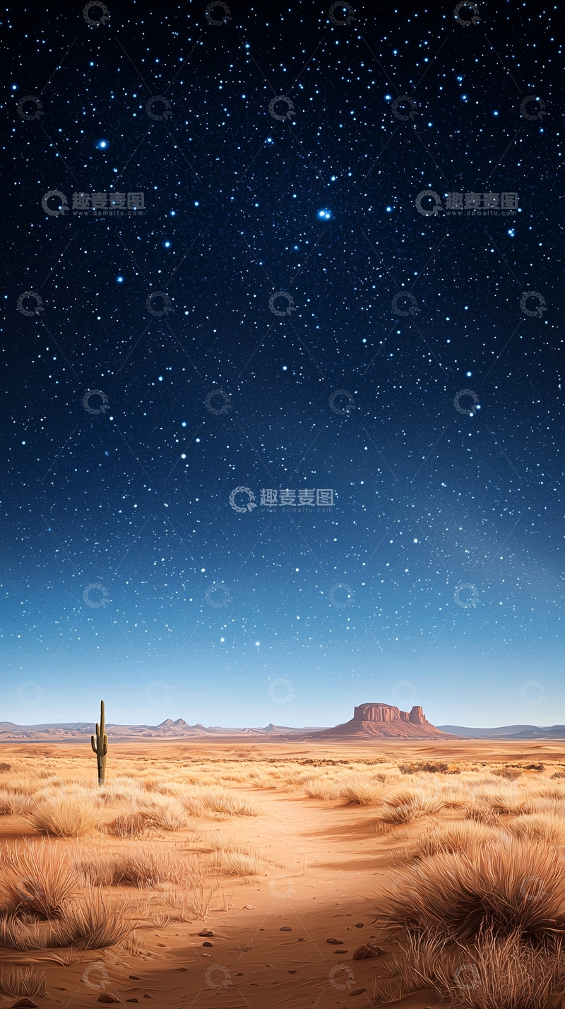 高清大图下载【趣麦麦图】沙漠夜空下的孤峰