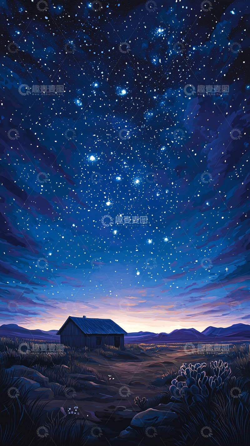 高清大图下载【趣麦麦图】夜空下的小屋