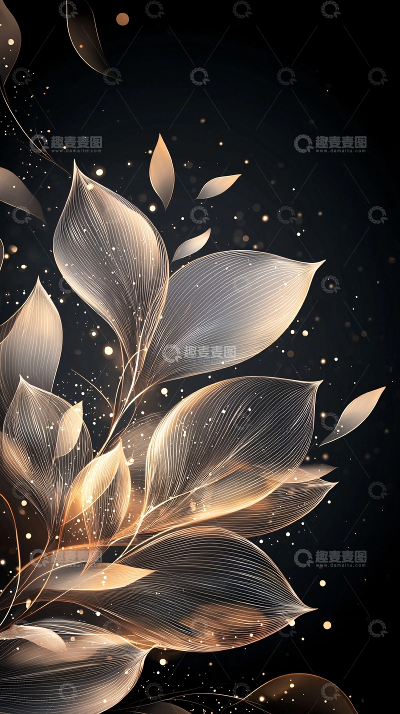 高清大图下载【趣麦麦图】金色光晕下的叶子背景图