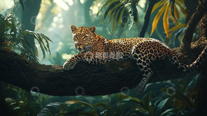 高清大图下载【趣麦麦图】树上的豹子高清图片