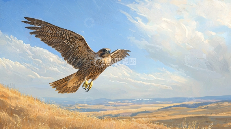 高清大图下载【趣麦麦图】猎鹰翱翔于草原之上