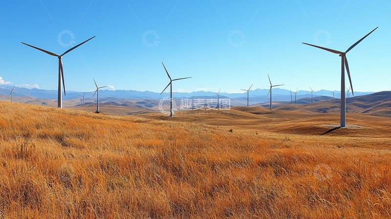 高清大图下载【趣麦麦图】风力发电站与草原风光