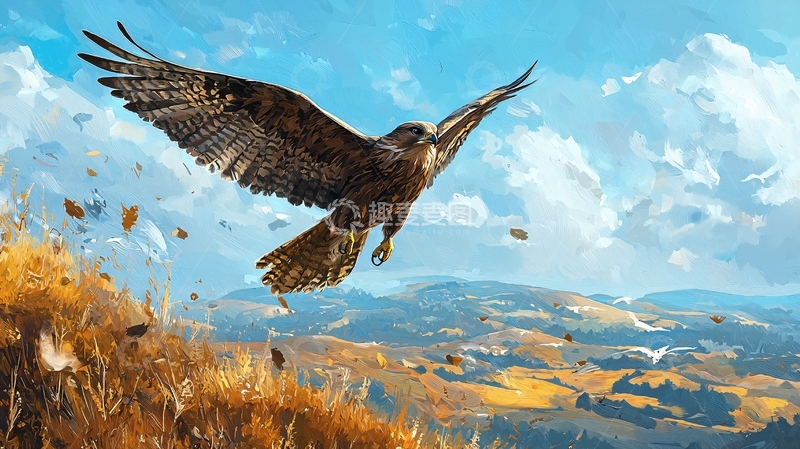 高清大图下载【趣麦麦图】秋日山间鹰翔图