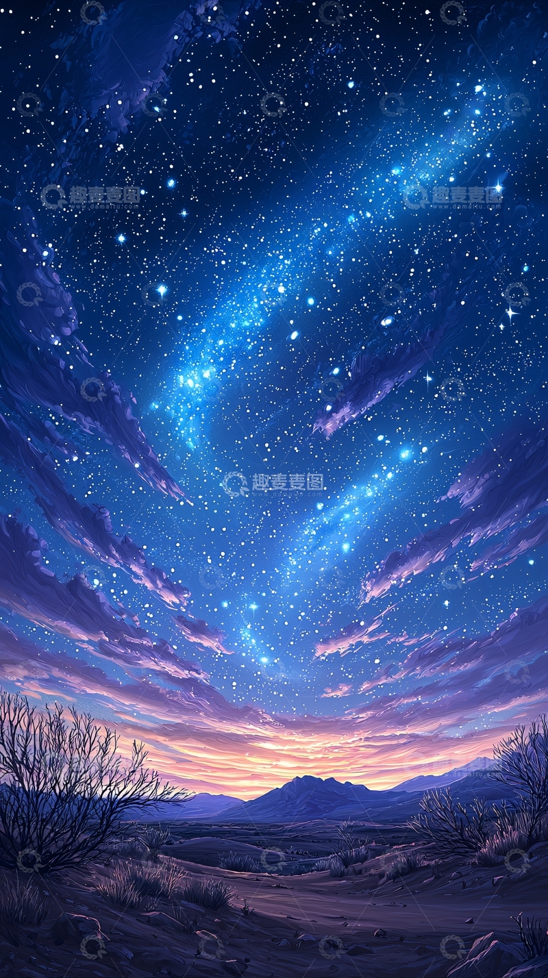高清大图下载【趣麦麦图】星空下的沙漠夜景