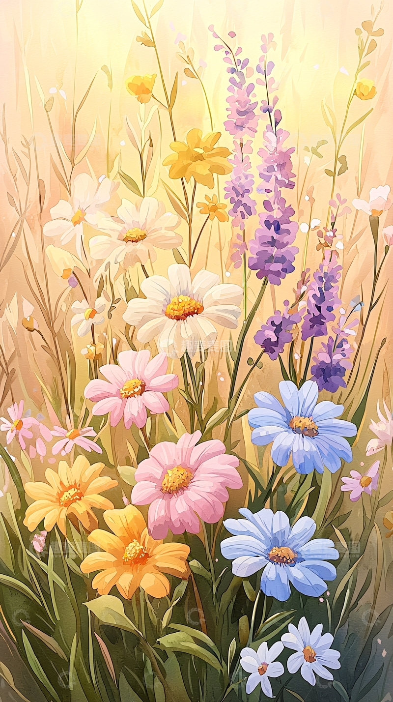 高清大图下载【趣麦麦图】夏日花海插画背景图