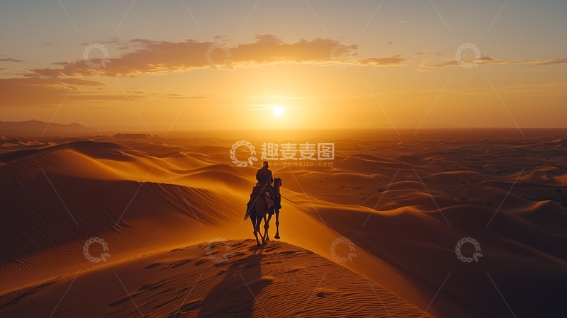 高清大图下载【趣麦麦图】沙漠日落骑马人影