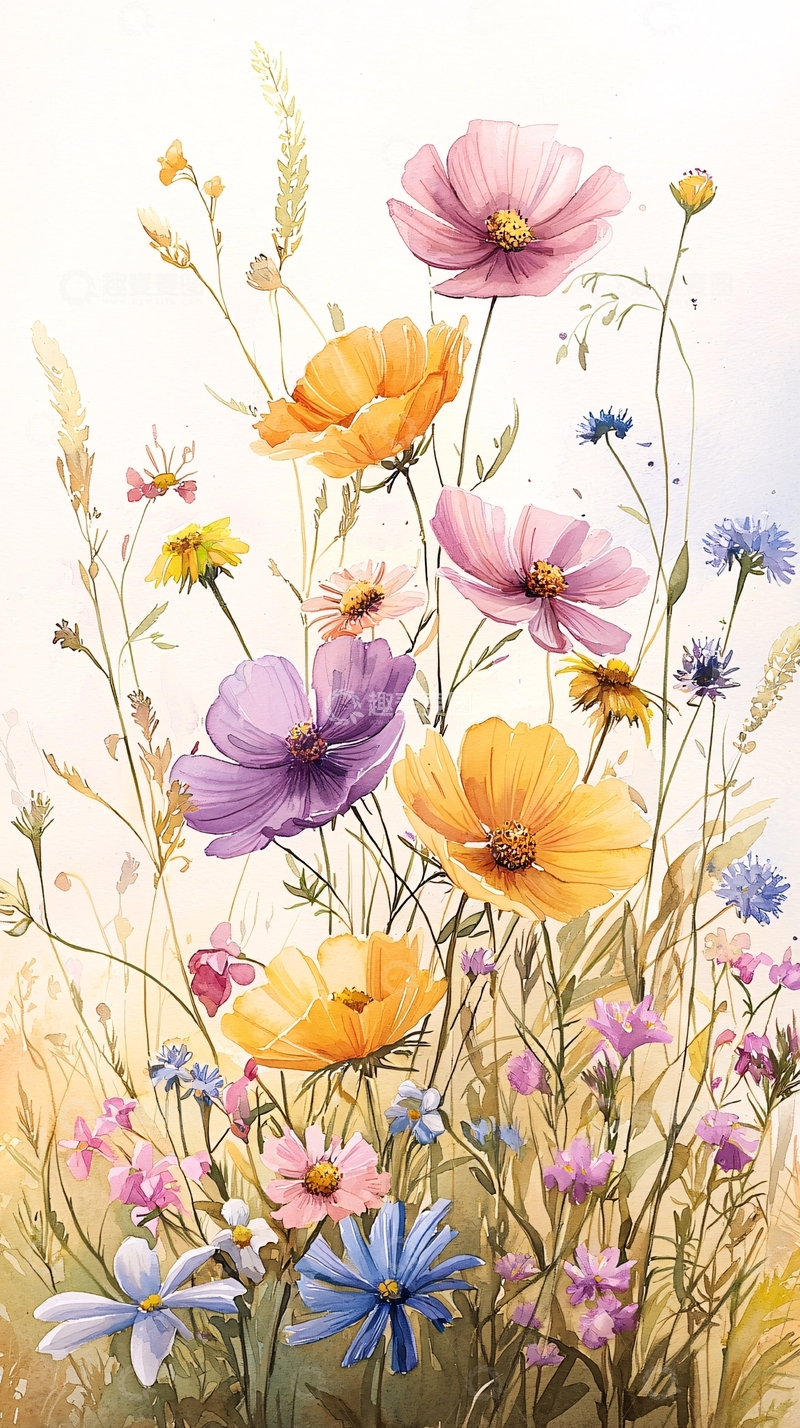 高清大图下载【趣麦麦图】夏日野花手绘插画