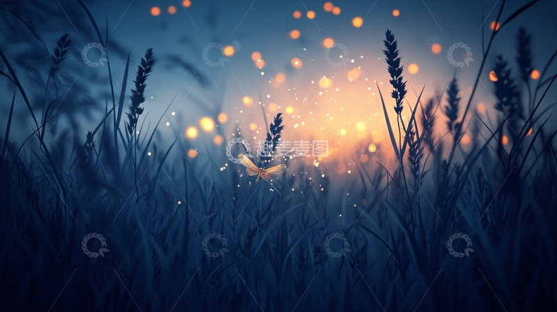 高清大图下载【趣麦麦图】梦幻草地上的蜻蜓