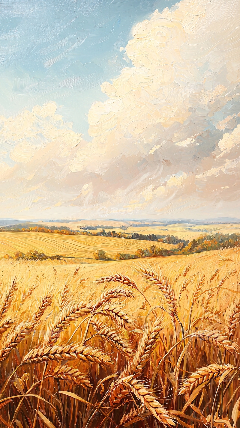 高清大图下载【趣麦麦图】金色麦田与蓝天白云