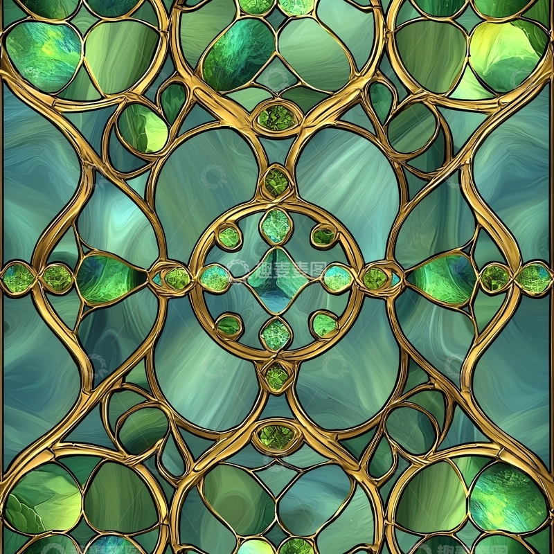 高清大图下载【趣麦麦图】绿色宝石镶嵌金色边框图案
