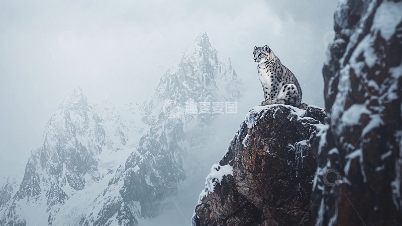 高清大图下载【趣麦麦图】雪豹雪山之巅