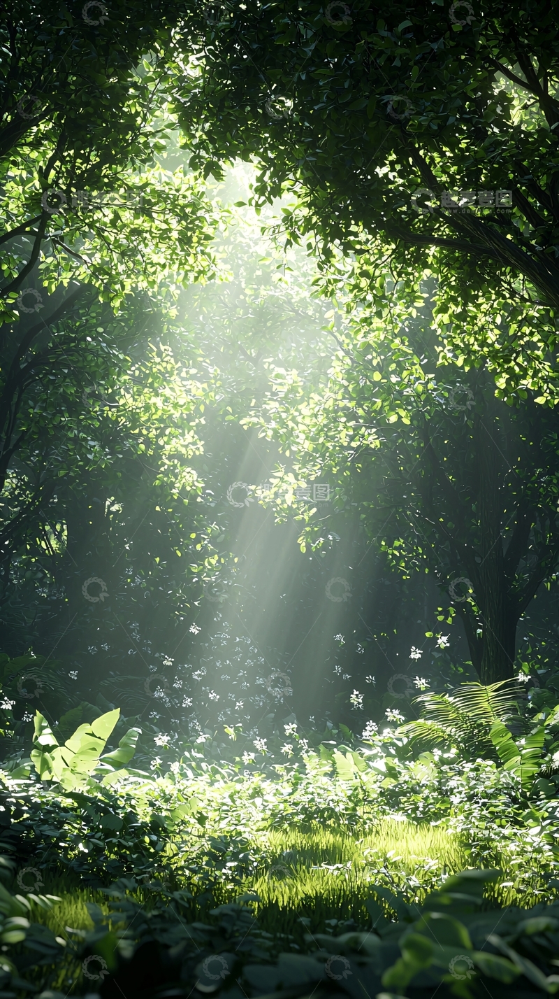 高清大图下载【趣麦麦图】阳光穿透森林的美丽景象