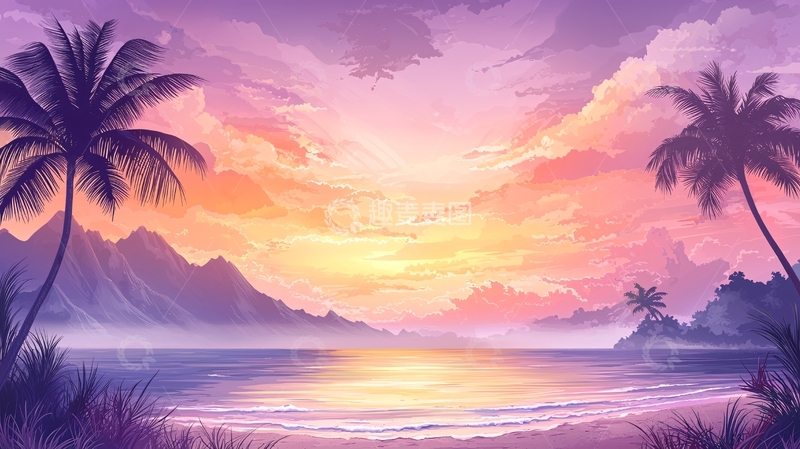 高清大图下载【趣麦麦图】热带日落海滩风景