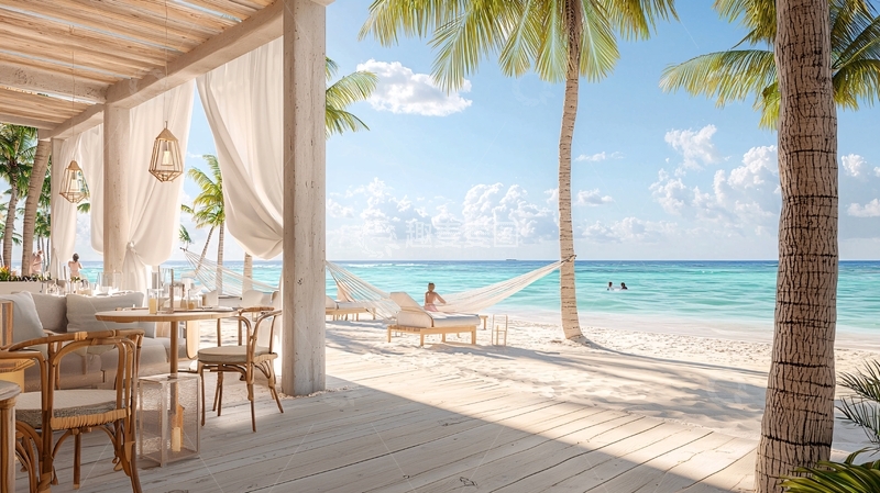 高清大图下载【趣麦麦图】海滩边的度假酒店露台