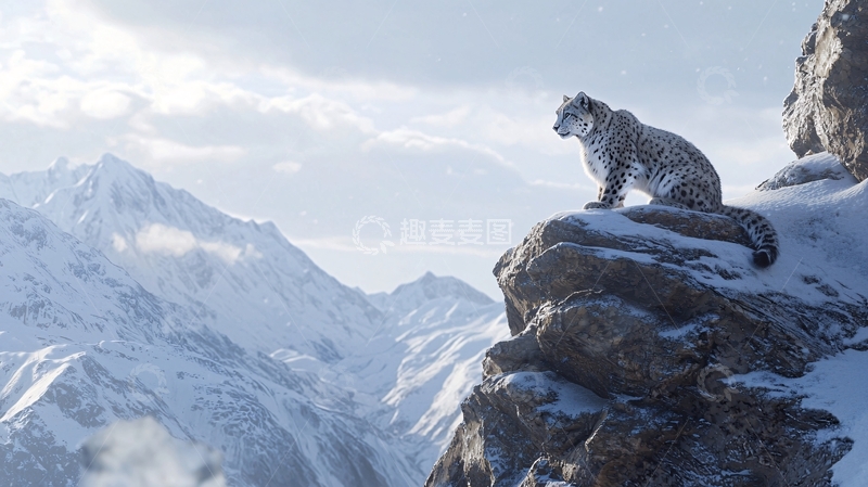 高清大图下载【趣麦麦图】雪山上的雪豹