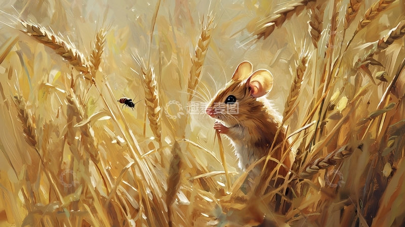高清大图下载【趣麦麦图】金色麦田中的小鼠