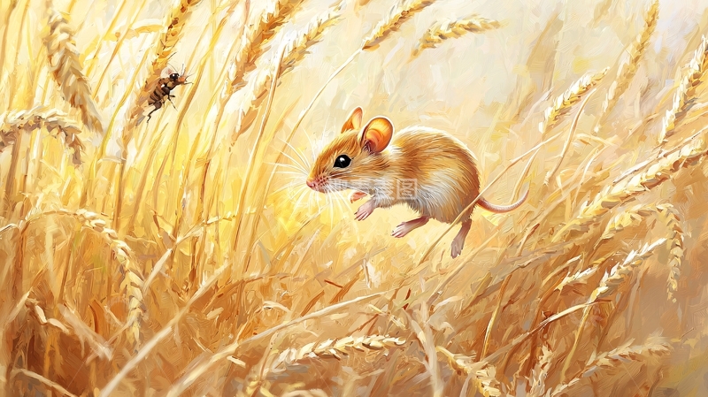 高清大图下载【趣麦麦图】金色麦田中的小鼠
