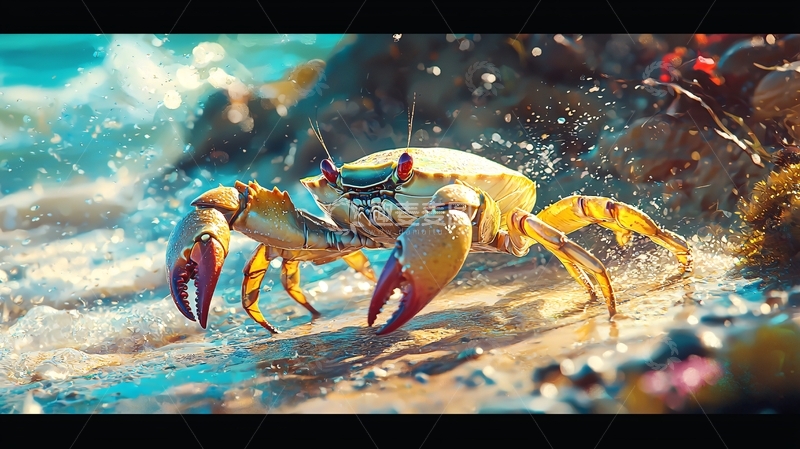 高清大图下载【趣麦麦图】海浪中的螃蟹