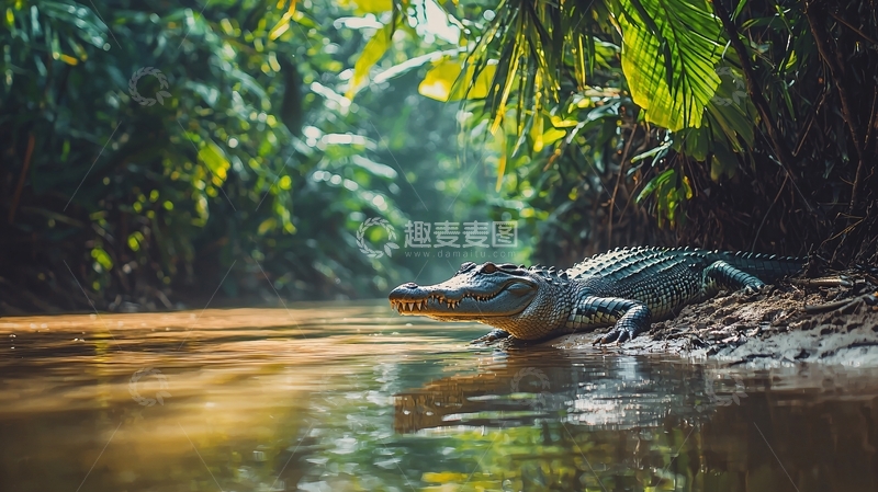 高清大图下载【趣麦麦图】热带雨林中的鳄鱼