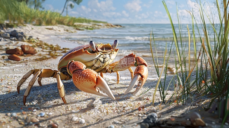 高清大图下载【趣麦麦图】海滩上的螃蟹