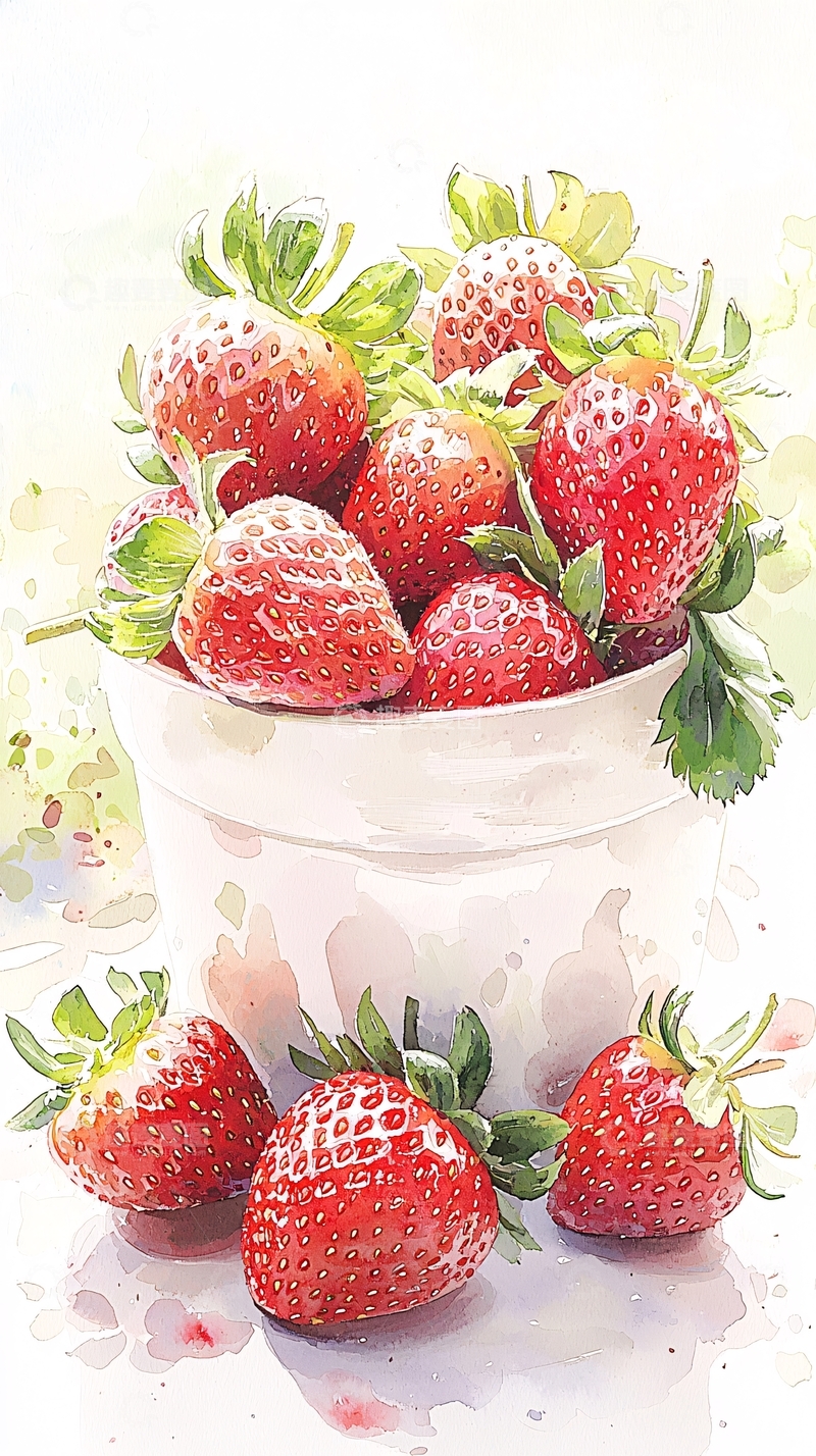 高清大图下载【趣麦麦图】草莓水彩画艺术插图