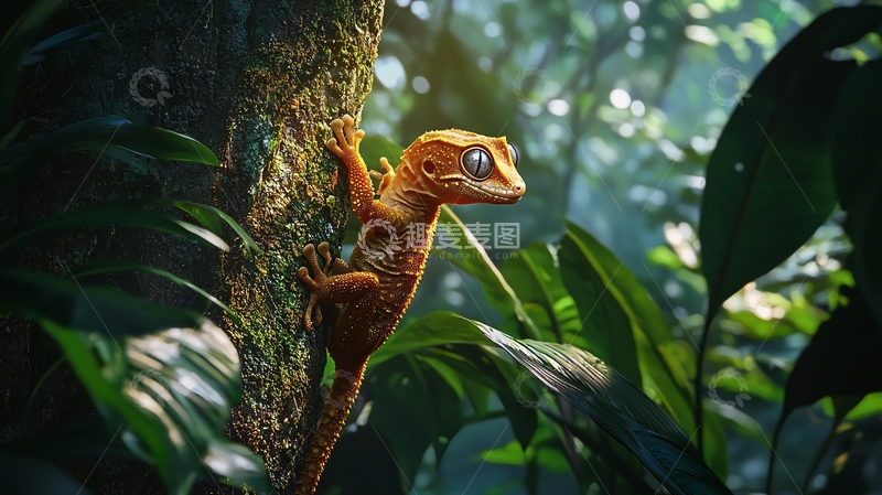高清大图下载【趣麦麦图】热带雨林中的壁虎