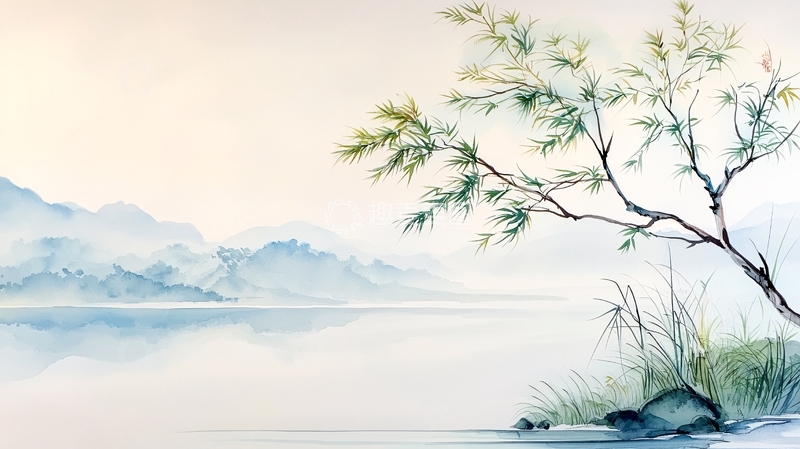 高清大图下载【趣麦麦图】山水竹林静谧图