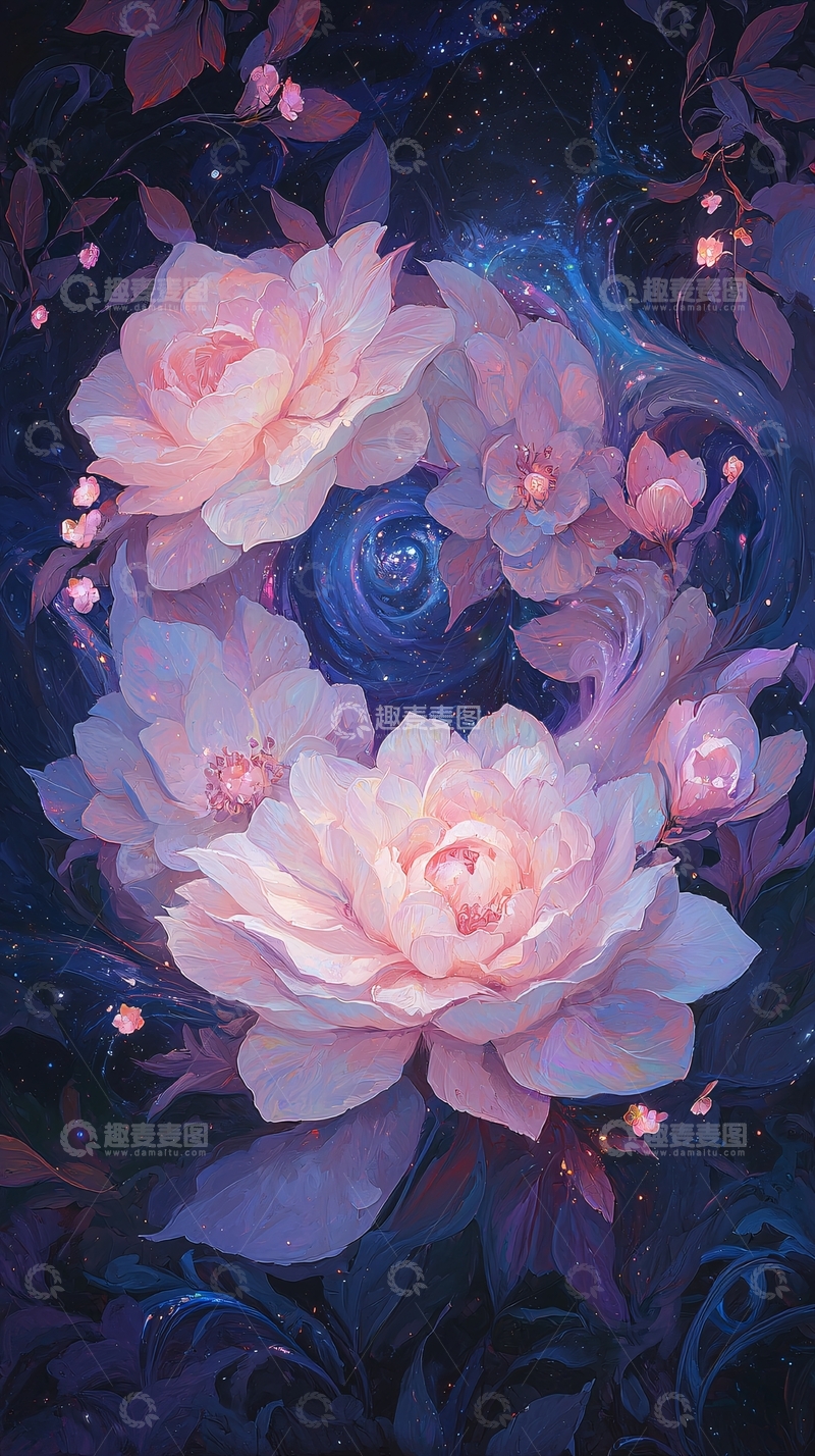 高清大图下载【趣麦麦图】梦幻星空下的花朵