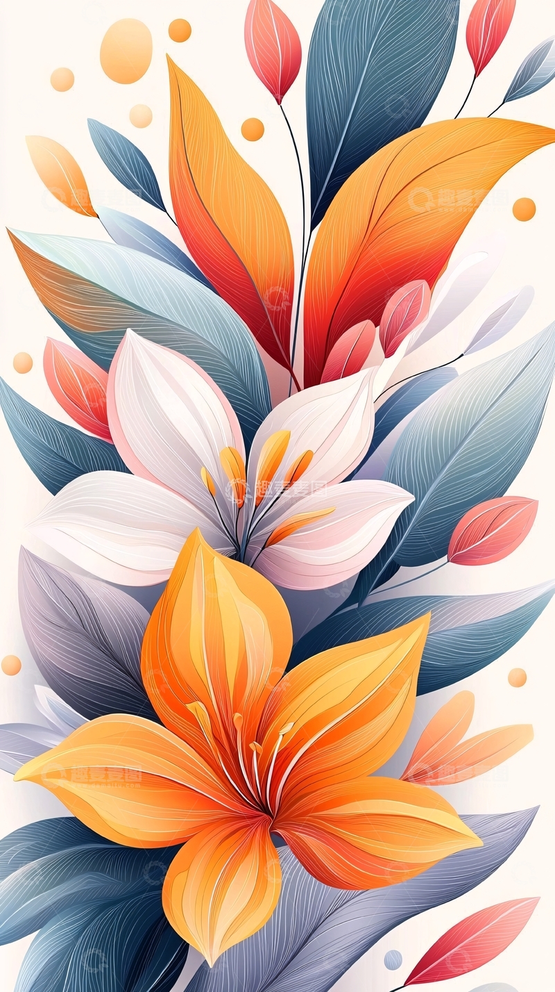 高清大图下载【趣麦麦图】秋日色彩斑斓花卉插画