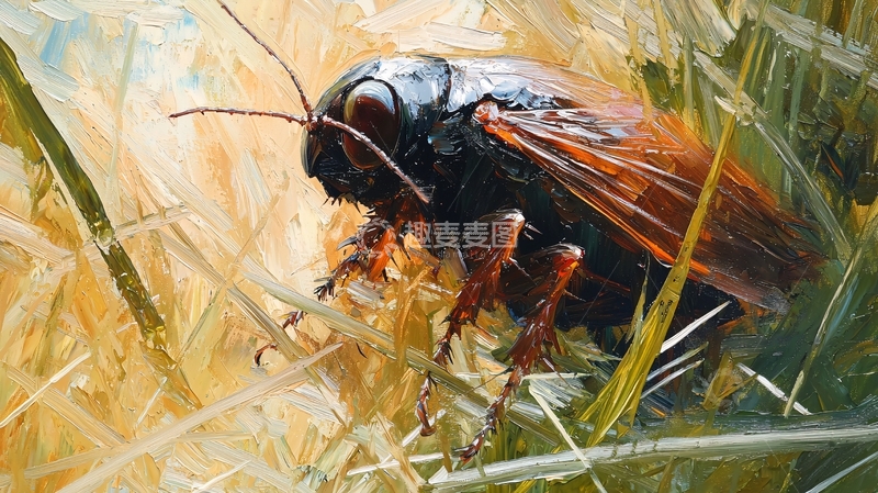 高清大图下载【趣麦麦图】昆虫特写油画风格背景素材