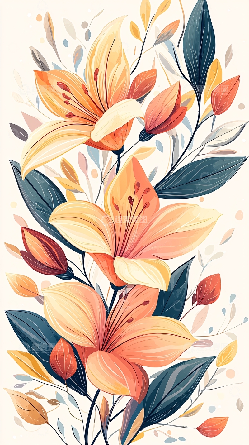 高清大图下载【趣麦麦图】秋日花卉手绘插画素材
