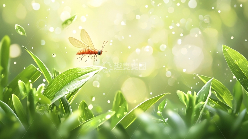 高清大图下载【趣麦麦图】夏日阳光下的昆虫与绿叶