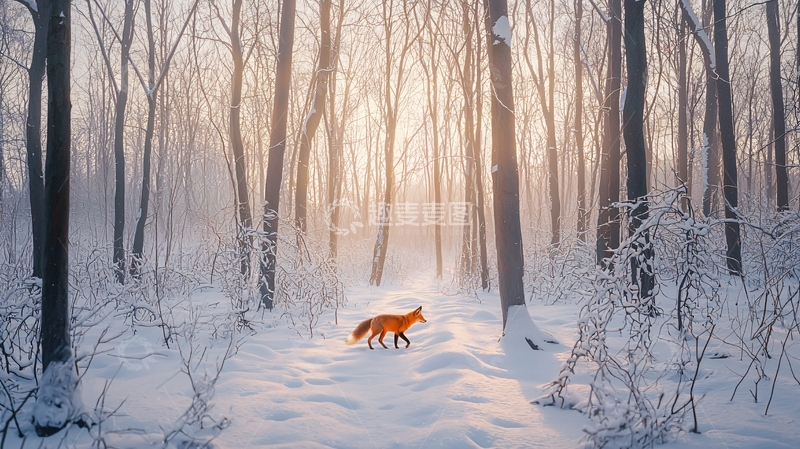 高清大图下载【趣麦麦图】冬日森林中的狐狸