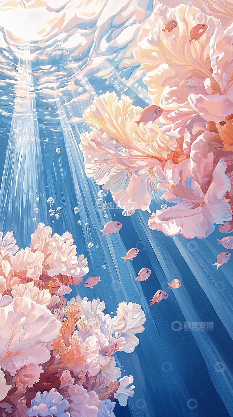 高清大图下载【趣麦麦图】海底珊瑚鱼群艺术插画