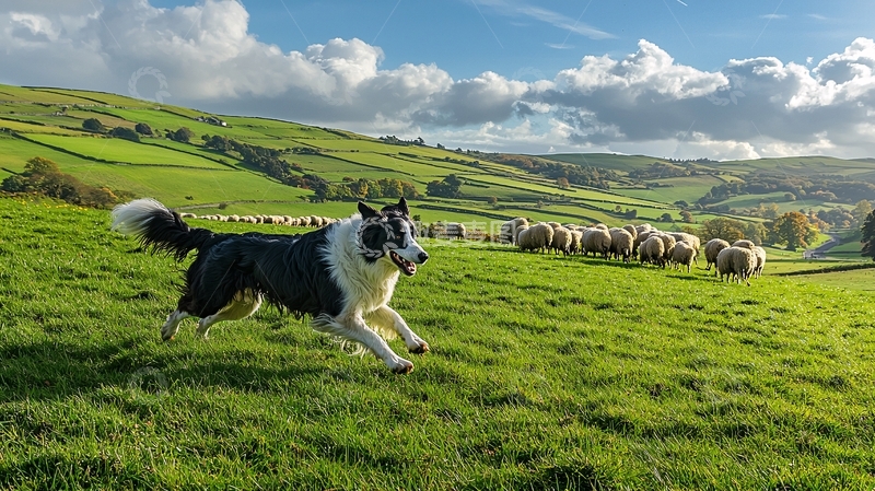 高清大图下载【趣麦麦图】牧羊犬在田野中奔跑