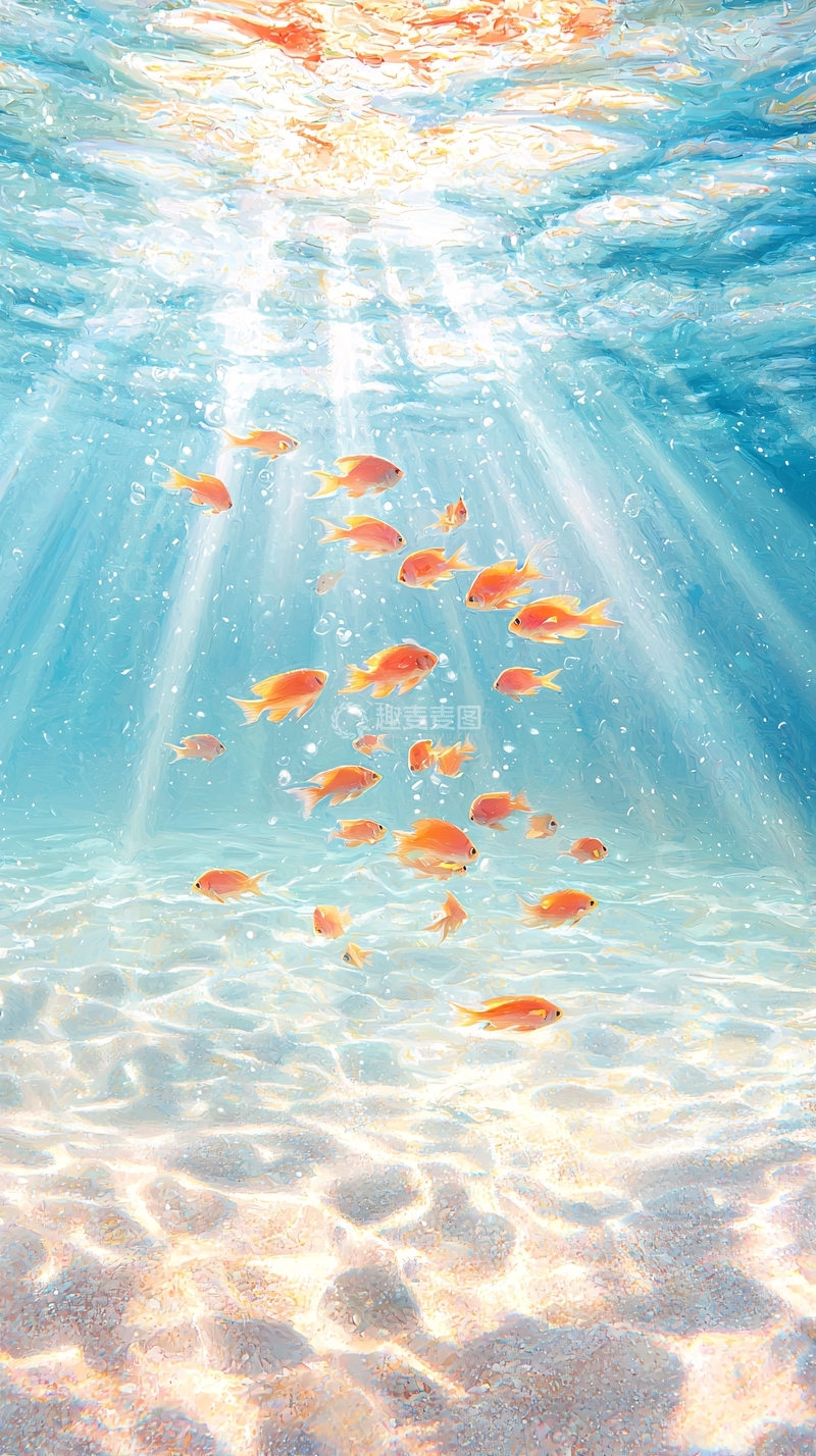 高清大图下载【趣麦麦图】海底阳光下的鱼群
