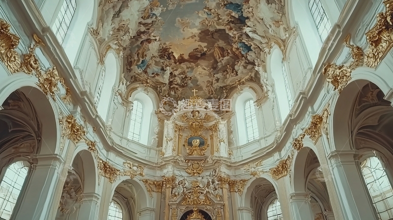 高清大图下载【趣麦麦图】巴洛克风格教堂内饰