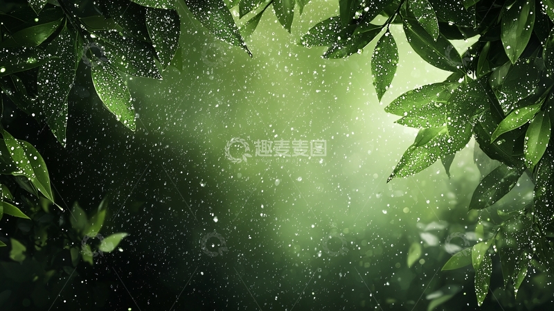 高清大图下载【趣麦麦图】绿叶环绕的光斑背景