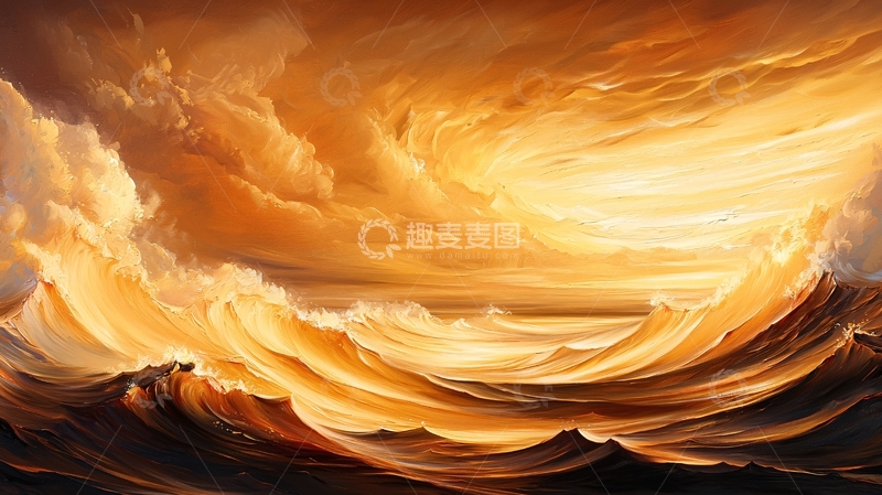 高清大图下载【趣麦麦图】金色狂暴海面天空