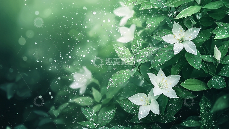 高清大图下载【趣麦麦图】白色小花在绿叶中闪耀
