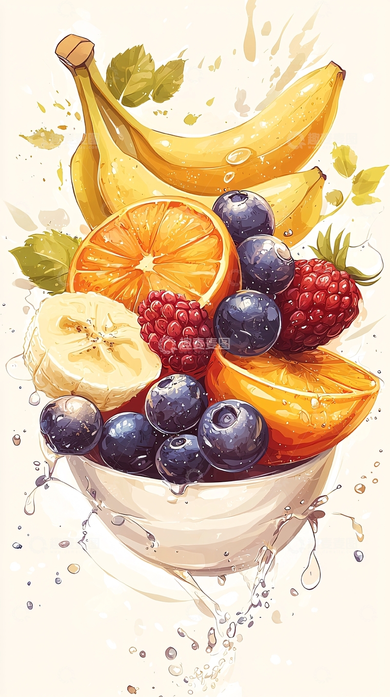 高清大图下载【趣麦麦图】新鲜水果拼盘插画