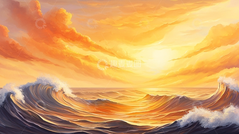高清大图下载【趣麦麦图】壮丽的金色海面日出