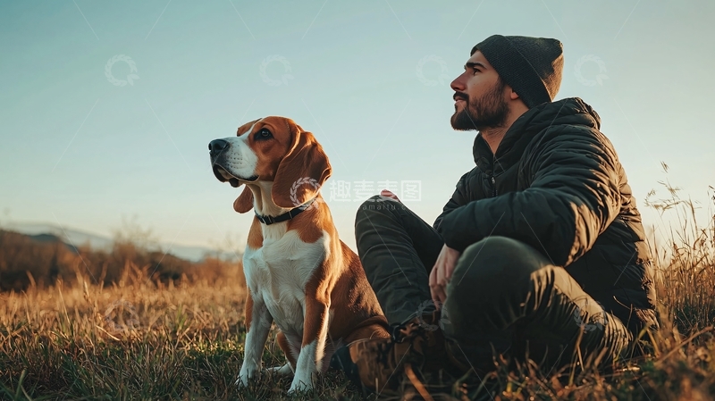 高清大图下载【趣麦麦图】户外散步的男子和他的狗