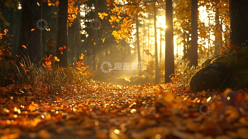 高清大图下载【趣麦麦图】秋日森林阳光穿透树叶