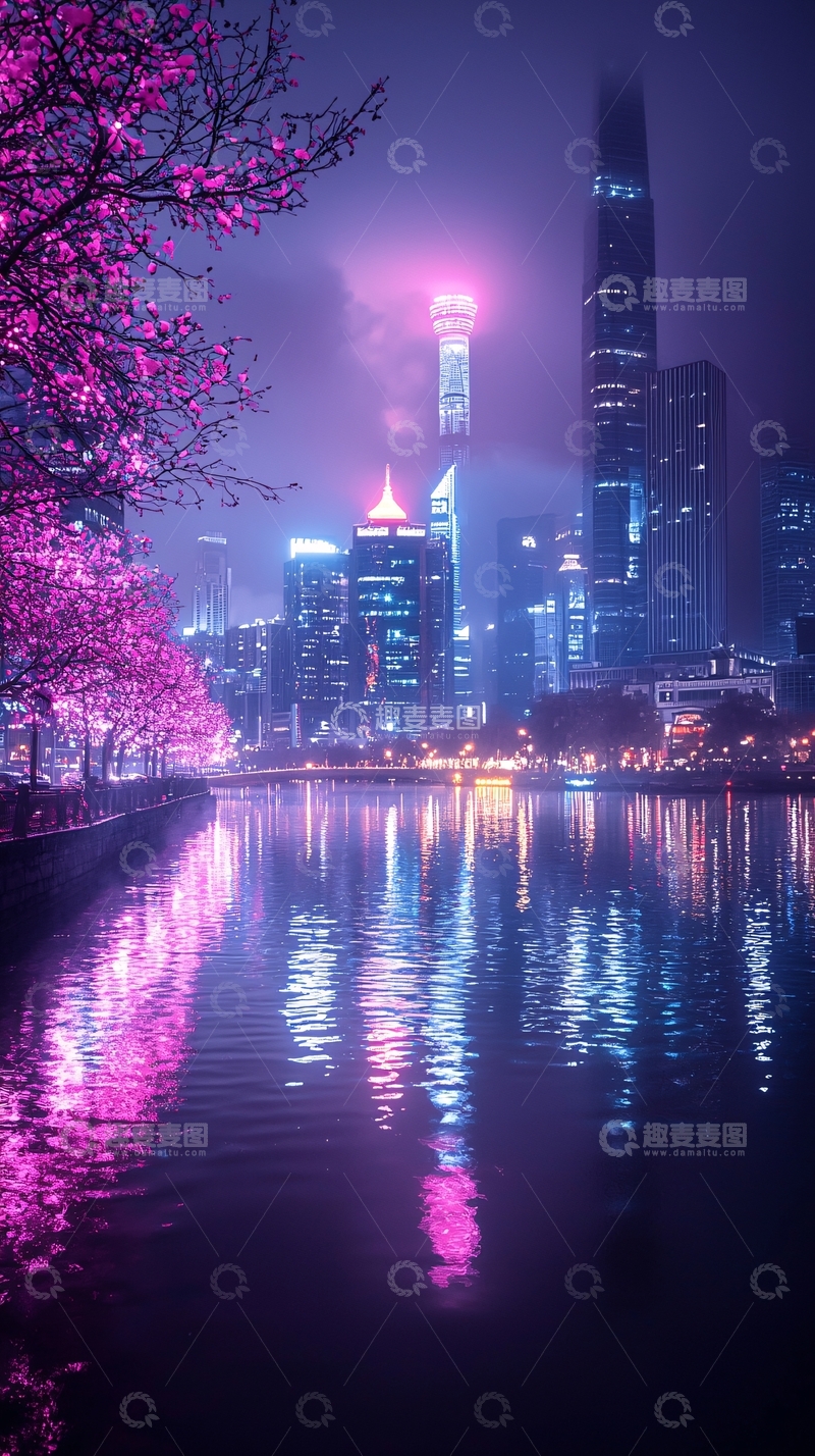 高清大图下载【趣麦麦图】夜景城市灯光倒影